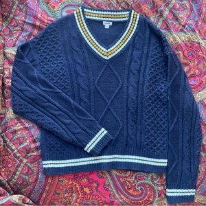 Garage Cable Knit Navy Blue V-Neck
